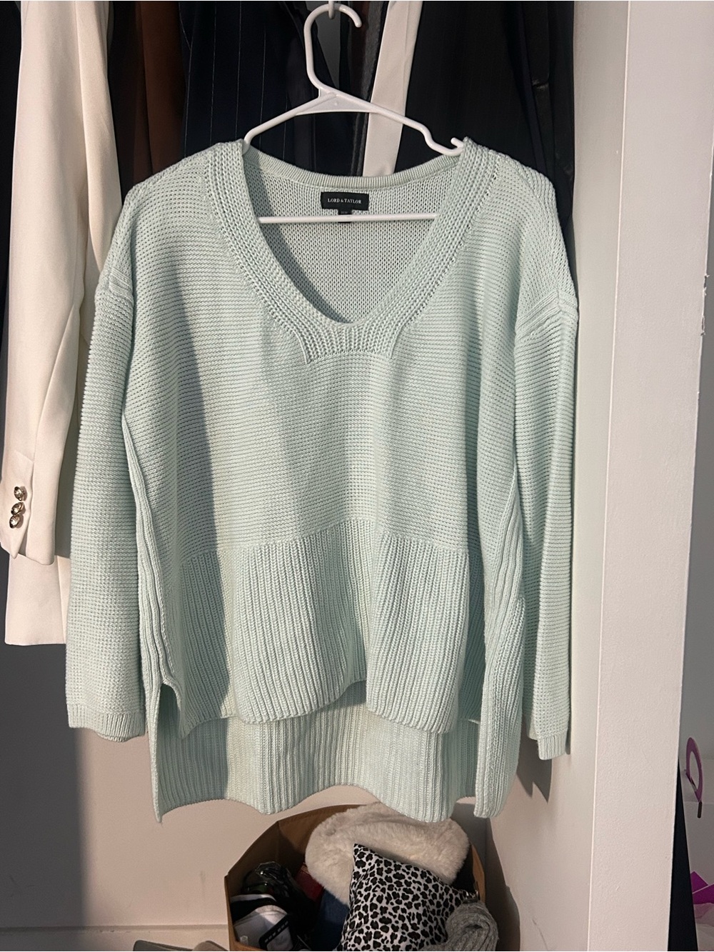 Lord & Taylor Mint Green V-Neck Sweater